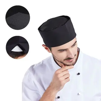 Image de Casquette de Chef Japonaise Noire - Style Sushi
