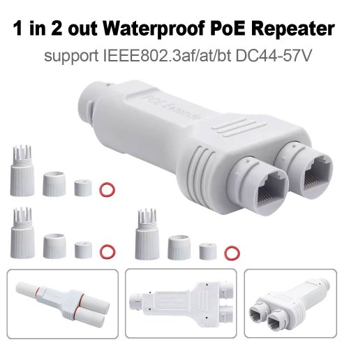 Imagen de Extensor PoE IEEE802.3af de 2 Puertos para Cámara IP - Amplía la Distancia de Transmisión hasta 100 m con Conectores LAN de 10/100 Mbps