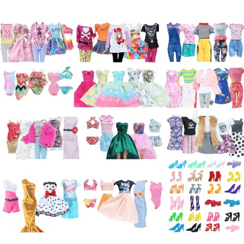 Afbeelding van 10-delig modekledingset voor 11,5 inch poppen – shirt, broek, jurk, schoenen en accessoires voor poppenhuis en speelplezier