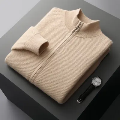 Image de Cardigan Homme Cachemire Col Montant - Élégance Automne-Hiver