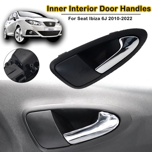 Immagine di Maniglie Interne per Porte Auto Seat Ibiza 2009-2017 - Argento Brillante, Sinistra e Destra, Codice 6J0837113A