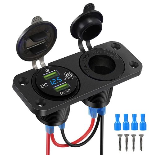 Bild von Wasserdichte Zigarettenanzünder-Steckdose, Schnellladung 3.0, 12 V/24 V, Dual-USB-Auto-Steckdose mit LED-Voltmeter, Touch-Schalter für Auto, Wohnmobil, Boot