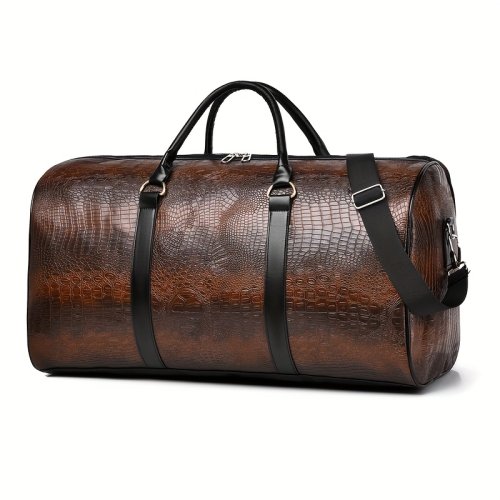 Imagen de Bolsa de viaje con textura de cocodrilo retro de gran capacidad: equipaje de vacaciones unisex duradero, regalo versátil para hombres y mujeres