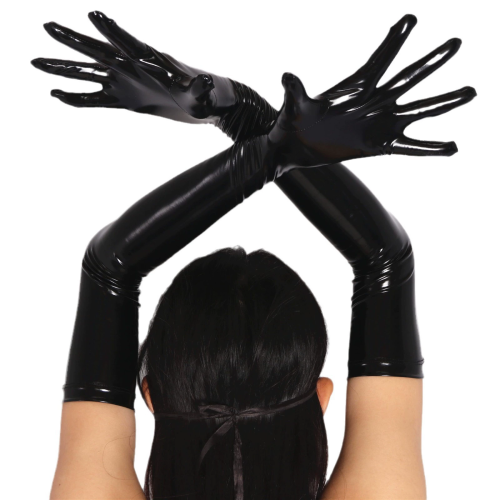 Immagine di Guanti da Performance per Pole Dance in Pelle Verniciata Lunga, Stile Attilato per Adulti – Accessori Eleganti per Costumi di Halloween e Spettacoli