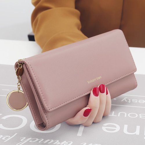 Imagen de Cartera Larga de Cuero PU para Mujer, Monedero Plegable Multifuncional con Tarjetero de Mano, Diseño Fresco y Elegante