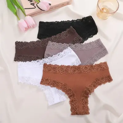 Image de 5 Pièces Culottes Dentelle Florale - Lingerie Douce & Élégante