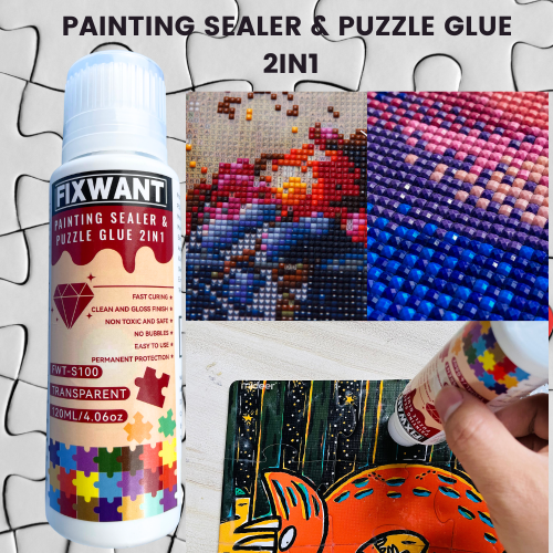 Afbeelding van FIXWANT Diamond Painting Sealer & Puzzellijm 2-in-1 (120 ml) - Permanent, sneldrogend, glanzend, niet-vergelend - DIY-kunstlijm
