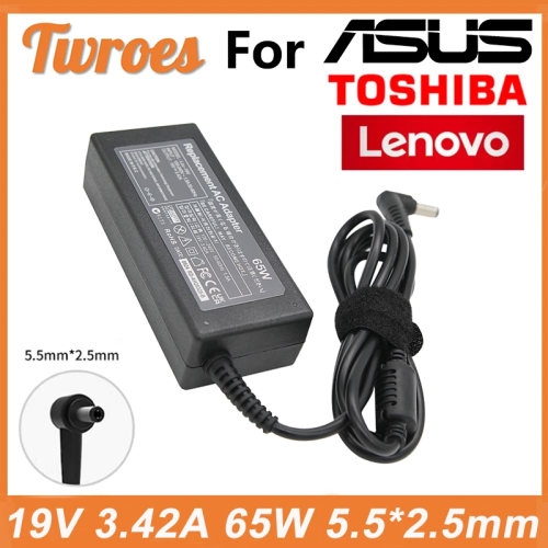 Zdjęcie Ładowarka sieciowa 19V 3.42A 65W z wtyczką 5.5x2.5mm – kompatybilna z laptopami ASUS X401A, X550C, A450C, Y481, X501LA, X551C, V85, A52F, X555 oraz Toshiba Gateway