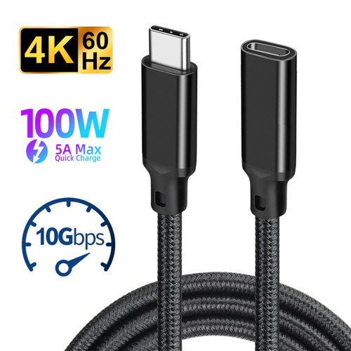 Image of USB-C Extension Cable Male to Female Type-C USB 3.2 Gen 2 10Gbps 100W Fast Charging Extender Cord Compatible with MacBook Pro, Samsung, Xiaomi Devices