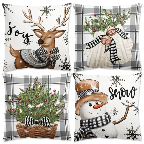 Afbeelding van 4 Stuks Kerst Kussenhoes Kussensloop Vrolijk Kerstfeest Decoratie Linnen Kussenslopen Thuis 2025 Kerstcadeaus Kussenslopen 2026