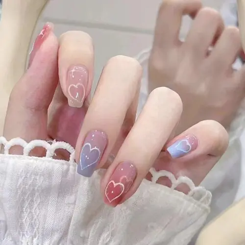 Image de Ongles Faux Rose Blush avec Nœud Papillon & Diamants