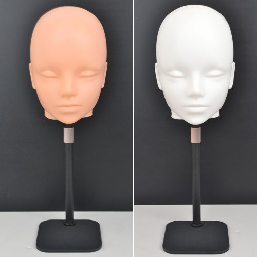 Imagen de Soporte para peluca con cabeza de maniquí con trípode para peluca ajustable, soporte para exhibición de pelucas con pines en T/Practica de entrenamiento con gorro de peluca