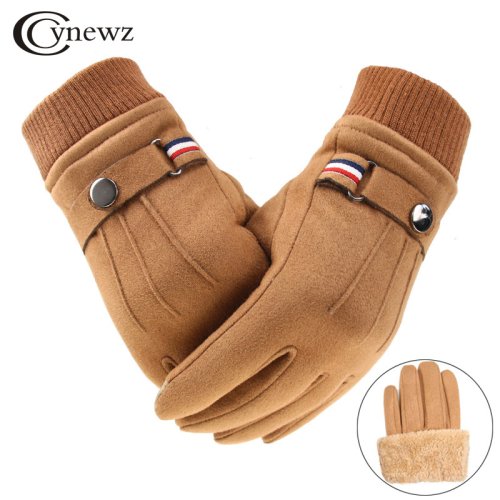 Imagen de Guantes de invierno para hombre, manoplas de ante para mantener el calor, con pantalla táctil, a prueba de viento, de Cachemira gruesa, antideslizantes, de cuero para exteriores