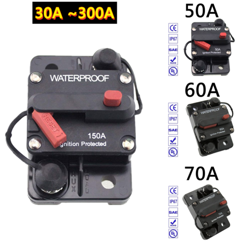 Image of Heavy-Duty 12V & 48V DC Waterproof Circuit Breaker Fuse Reset for Car, Boat, and Automotive Applications – Available in 30A, 40A, 50A, 60A, 70A, 80A, 100A, 120A, 150A, 200A, 250A, 300A