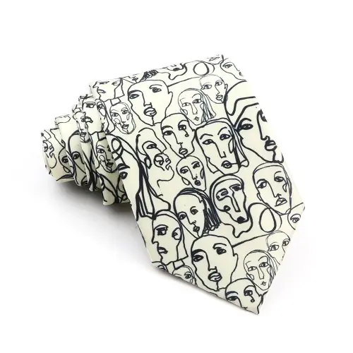 Image de Cravate Homme Soie Design Floral Marron & Blanc