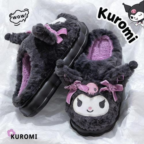 Bild von Neue Sanrio Kawaii Kuromi Baumwolle Hausschuhe Nette Winter Zu Hause Hausschuhe Dicke Sohle Warm Halten Baumwolle Schuhe Weihnachten Geschenk Für Freundin