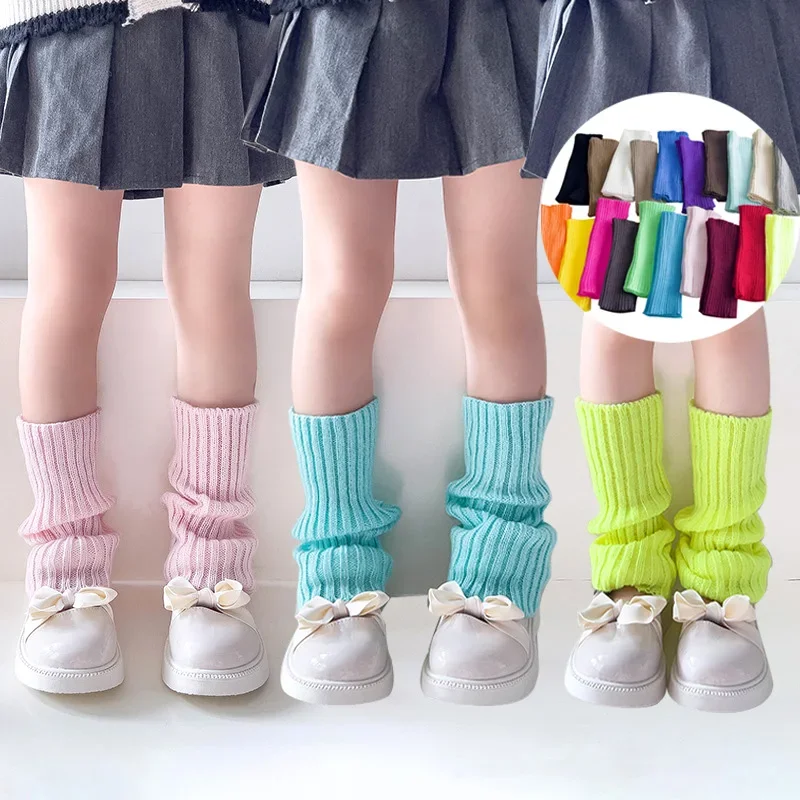 Image of Soft Knitted Candy Color Leg Warmers for Kids – Adorable Korean-Style Foot Covers for Girls, Autumn Winter Elastic Tube Socks
