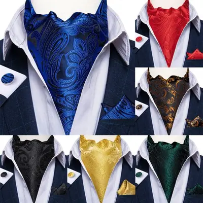 Image de Cravate Ascot Luxe Bleu Noir Paisley