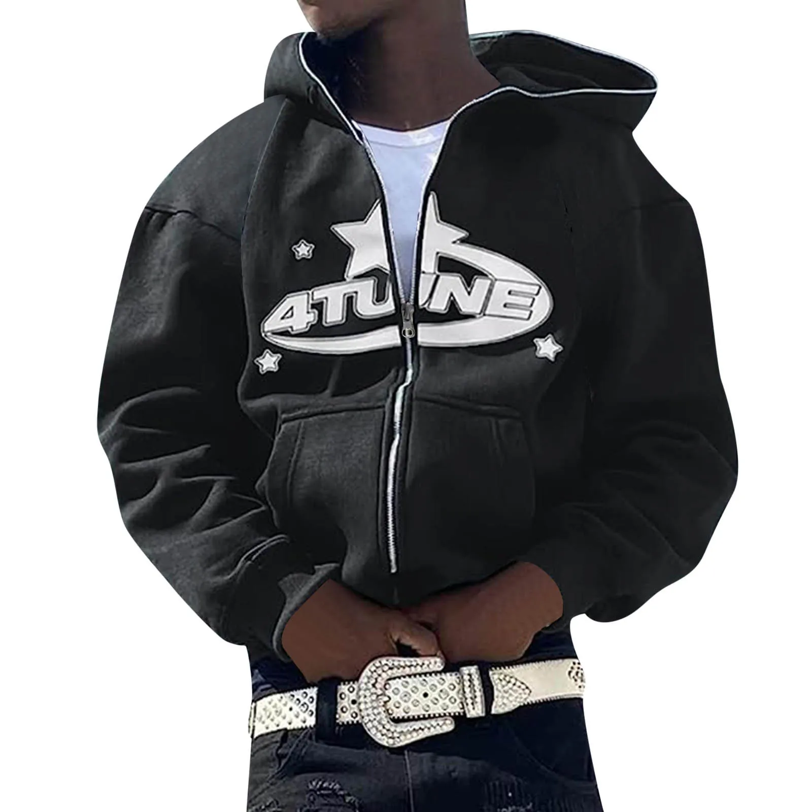 Bild von Zip Up Hoodies Strickjacke Mit Kapuze Wärme Sweatshirt Ästhetik Brief Drucken Trend Casual Hip Hop Y2k Neue Sweatshirts männer Kleidung