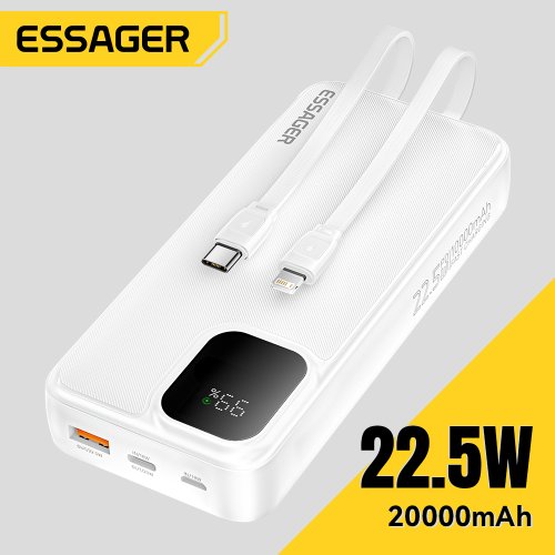 Imagen de Essager-cargador portátil de 20000mAh para iPhone 16, 15, 14, 13, Xiaomi, Huawei, carga rápida, 10000mAh, con 2 Cables