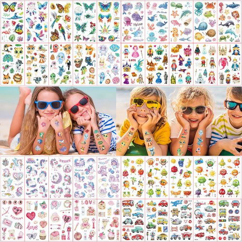 Image of 10 Sheets/Set Children's Colorful Glitter Tattoo Stickers Cartoon Animal Unicorn Butterfly Temporary Fake Tattoos Kids Gift