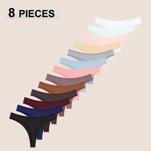 Image of 8-Pack Soft Cotton Seamless Thongs for Women – Low Rise, Breathable, Comfortable Solid Color G-String Underwear