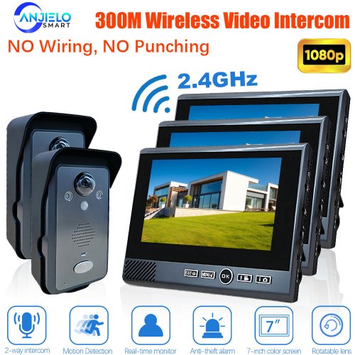 Zdjęcie Bezprzewodowy wideodomofon 1080p z wykrywaniem ruchu – bez wiercenia, długotrwała bateria, system bezpieczeństwa domowego na 2.4GHz