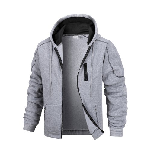 Bild von Lässiger Sport-Kapuzenpullover für Herren mit Reißverschluss, einfarbig, Strickjacke, Sweatshirt für...
