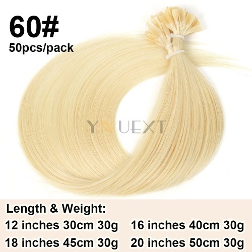 Imagen de Extensiones de cabello humano con queratina, punta en V, fusión en caliente, cabello Natural Real, m...
