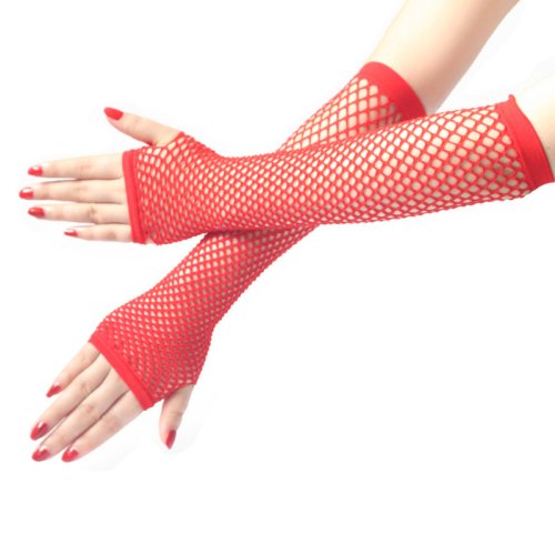 Imagen de Guantes largos sin dedos de rejilla de neón a la moda para mujer, brazalete para pierna y brazo, rop...