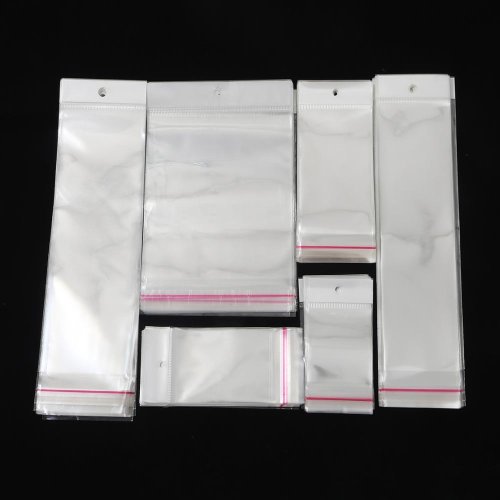 Image of 100-Pack Transparent Self-Adhesive Plastic Storage Bags with Hang Hole – Ideal for Jewelry, Beads, and Small Craft Supplies