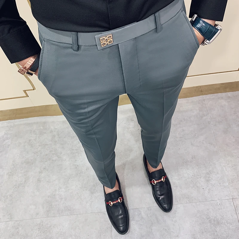Immagine di Pantaloni Uomo Primavera-Autunno Stile Coreano Slim Fit All'Anklo - Casual e Streetwear in Nero e Grigio