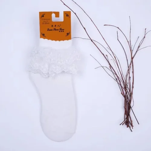 Image of Lolita Women Harajuku Retro Lace Short Ankle Socks JK Frilly Ruffle Cotton Princess Girls Soft Wedding Dance White