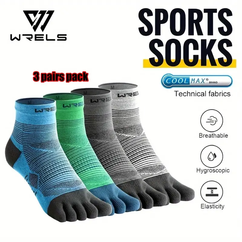 Imagen de Calcetines Deportivos de Cinco Dedos con Tecnología Coolmax – Pack de 3 Pares para Correr, Secado Rápido y Transpirables con Agarre Atlético