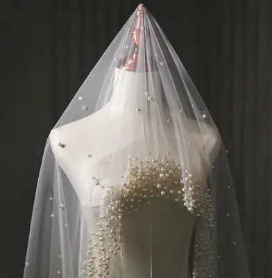 Image de Voile de Mariée Luxueux à Perles - Longue Cathédrale