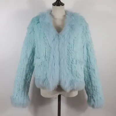 Manteau en Fourrure de Lapin Véritable avec Col de Renard
