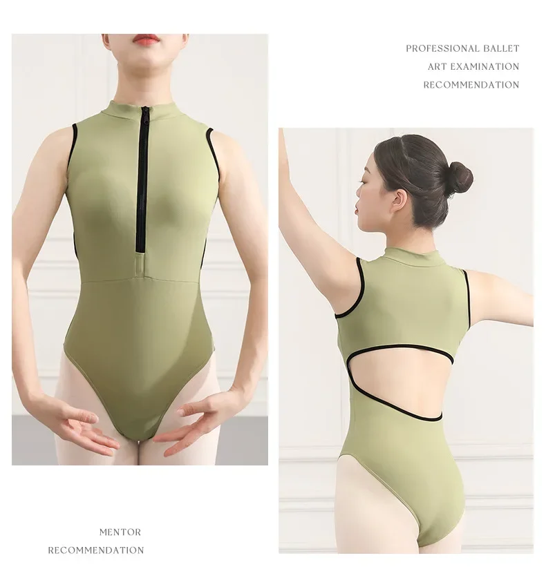 Image of Elegant Waist-Hollow Out Sleeveless Ballet Leotard for Women – Solid Color Dancewear Bodysuit for Gymnastics and Adult Dance Classes