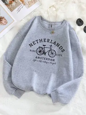 Image de Sweatshirt Femme Col Rond Décontracté - Design Amsterdam Vélo