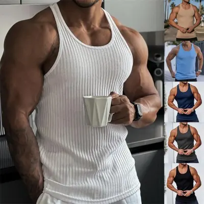 Image de Gilet de Fitness Homme Rayé - Débardeur Sportif pour Gym & Musculation