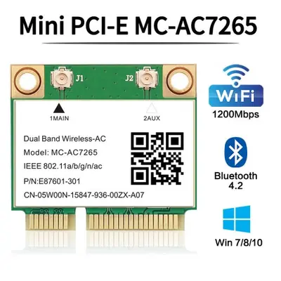 Image de Carte WiFi PCI-E AC7265 1200 Mbps + Bluetooth 4.2
