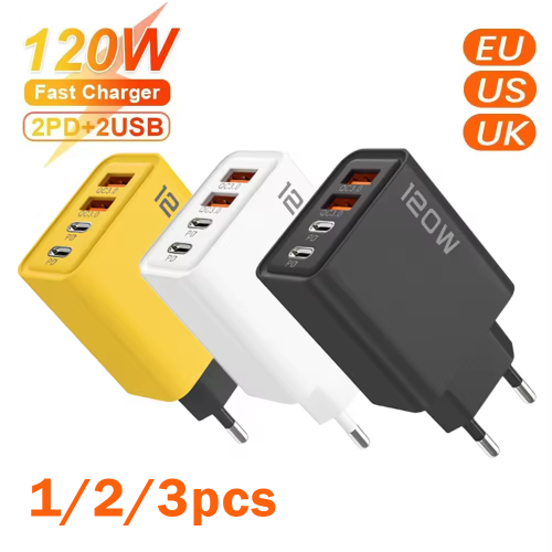 Afbeelding van 120W Snelle Oplader Type-C met Quick Charge 3.0 en PD voor iPhone, Samsung, Xiaomi – 1, 2 of 3 stuks USB Lader Adapter voor Snel Opladen