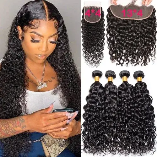 Image de Cheveux Humains Vierges Ondulés - 100% Naturels avec Fermeture