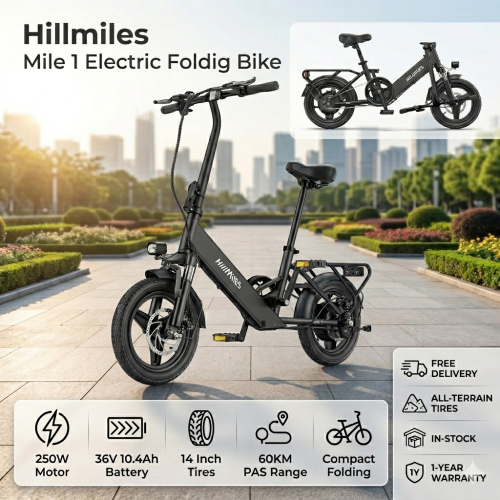Immagine di Bicicletta Elettrica Hillmiles Mile 1 per Adulti con Motore Brushless 250W, Batteria al Litio 36V 10.4Ah e Autonomia Fino a 60km