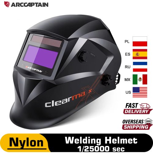 Image of ArcCaptain Solar-Powered Auto-Darkening Welding Helmet with 4 Arc Sensors, 1/1/1/1 Shade Settings, 1/25000s Response Time – Premium Protection for MIG, MAG, ARC, and TIG Welding