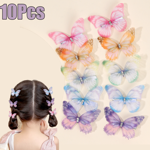 Imagen de Pinzas para el cabello de mariposa con diamantes de imitación doradas, accesorios elegantes y brillantes para niñas y niños