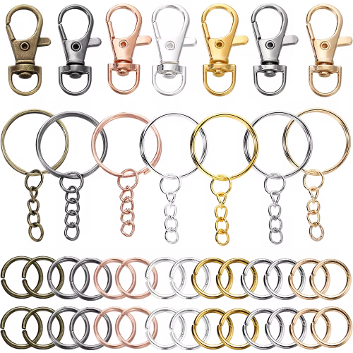 Imagen de Set de 70 Piezas con Ganchos Giratorios, Llaveros, Cadenas y Conectores de Anillos de Salto para Crear Llaveros DIY y Joyas Artesanales