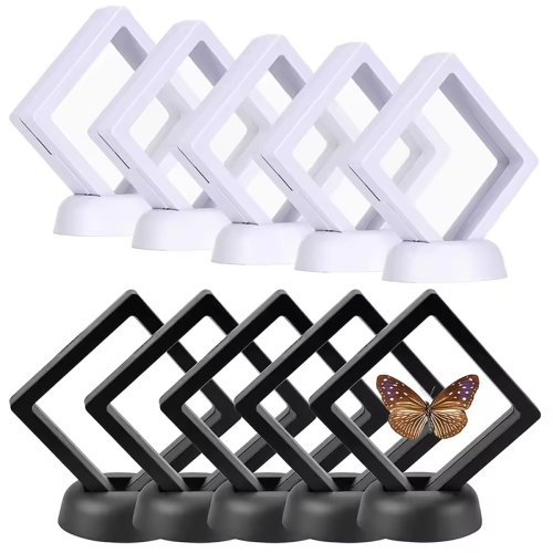 Immagine di Set di 5 Pezzi Vetrina Galleggiante in Vetro con Cornice per Anelli, Collane, Orecchini e Monete – Elegante Supporto Espositore per Gioielli e Regali