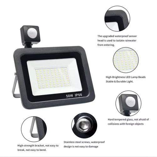 Afbeelding van Waterdichte LED Schijnwerper met PIR-Bewegingssensor – AC220V Outdoor Spotlamp IP66, 10W tot 200W voor Tuin, Garage en Buitenwand