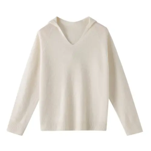 Image de Pull Femme Cachemire Col V à Capuche - Automne/Hiver