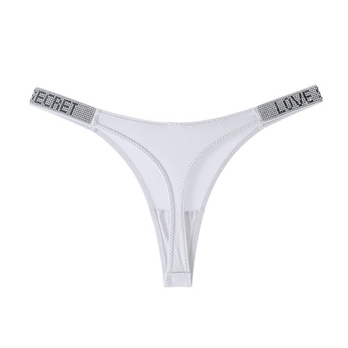 Imagen de Bragas sexis de cintura baja para mujer, tangas con diamantes de imitación y letras, Tanga deportiva...